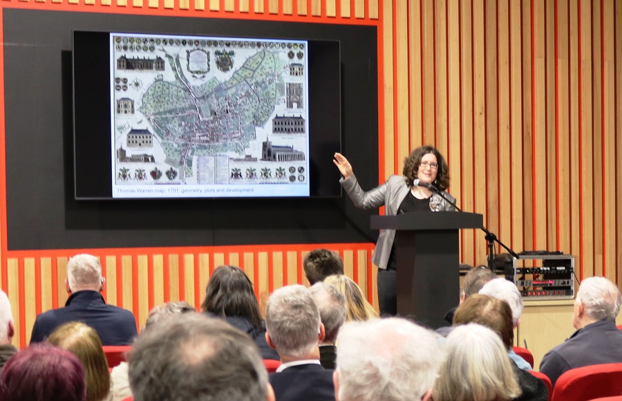 2Dr Abby Abtrobus speaking to guest during a talk at University Studies Professional Development centre on medieval Bury St Edmunds